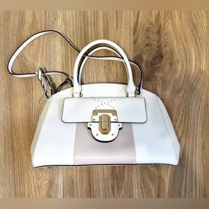 Cromia White Blush Leather Structured Satchel Gold Hardware Made in Italy
